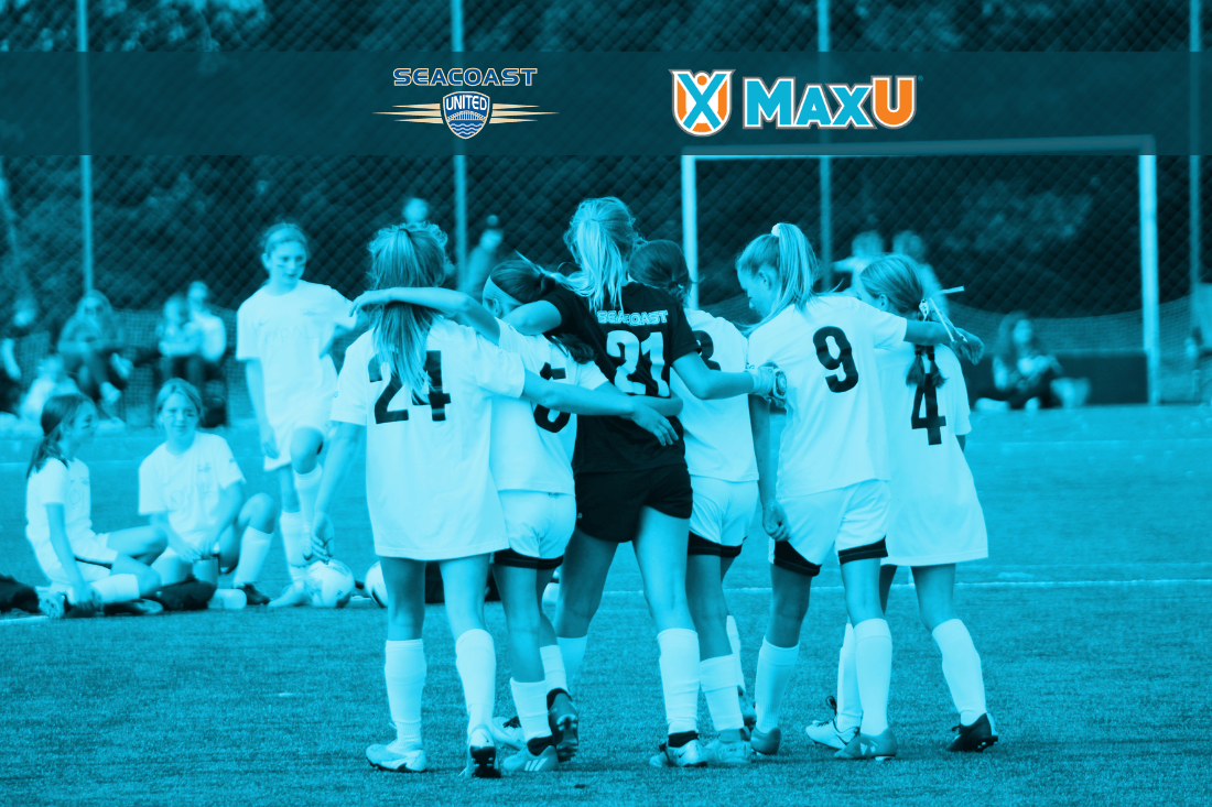 Girls Soccer team with Seacoast and MaxU logos
