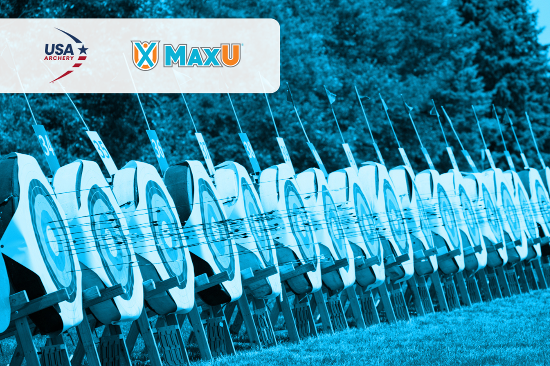USA Archery and MaxU logos with archery targets